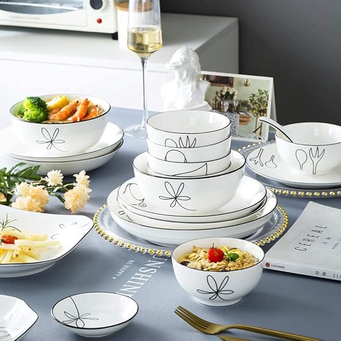 60-Pieces Porcelain White Dinnerware Sets - Dinner Plates And Bowls Sets Ceramic Dishes Set Service For 8/10/12 Creative Series Dinner Plates