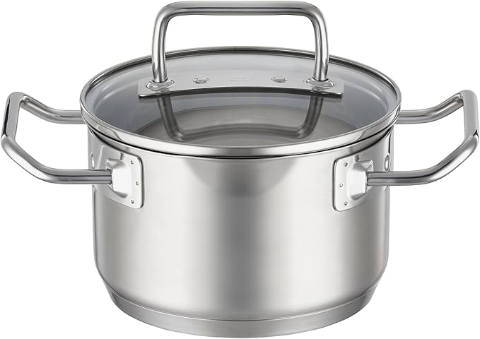 Rösle EXPERTISO Cookware Collection 6.3 in. Stainless Steel High Casserole Pot with Glass Lid