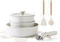 SENSARTE 9 Piece Pots and Pans Set Nonstick Detachable Handle Cookware Induction Kitchen Cookware Set with Removable Handle Healthy Non Stick for RV Dishwasher ＆ Oven Safe (White)
