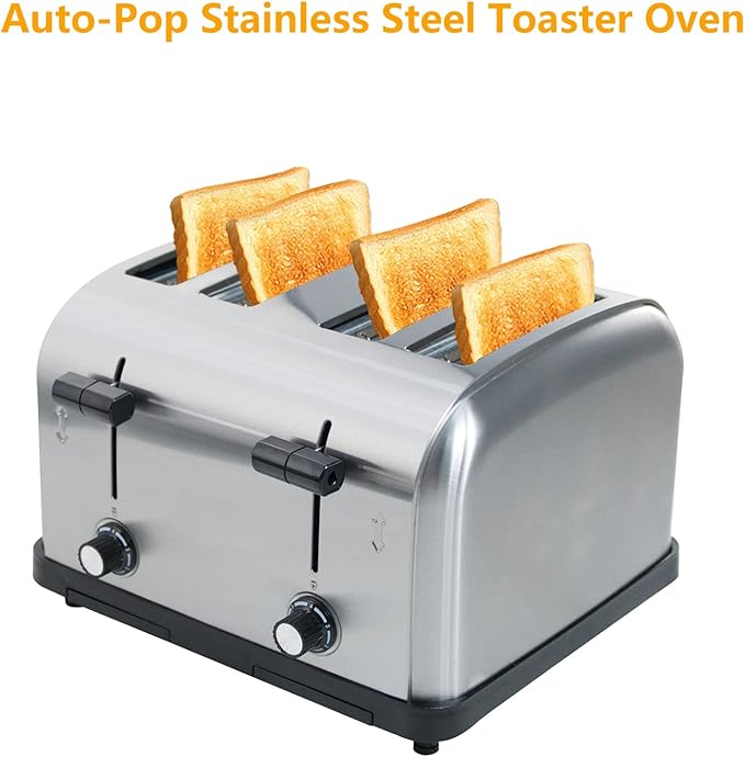 Clivia Commercial Toaster for Restaurant 4 Slice ToasterCommercial Bread Heating Machine Automatic Pop-UpStainless Steel Bread OvensSilver