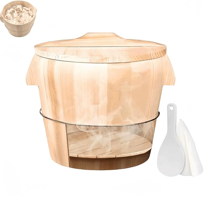 1 Set of Wooden Rice Barrel Rice Steaming Barrel Rice Mixing Barrel with Lid Suitable for Home Kitchen Restaurant(24 * 20cm)