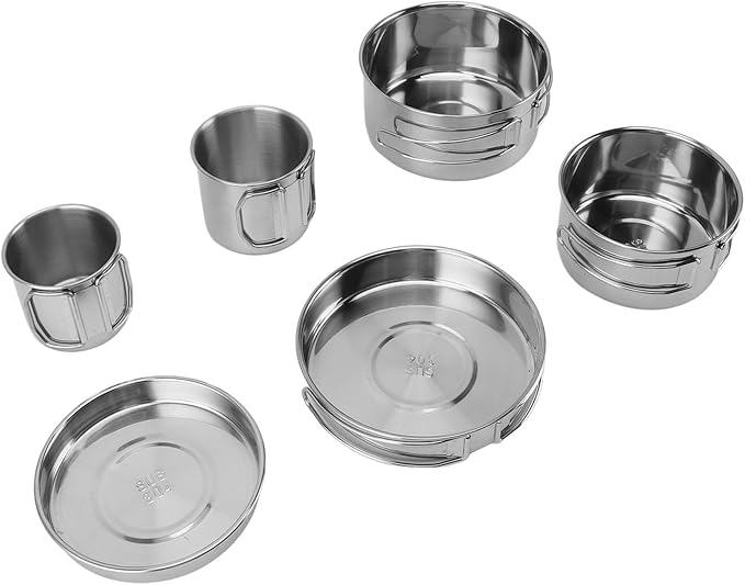 6 Piece Portable Cookware Set Quick Heating 304 Stainless Steel Efficient Easy to Multifunctional Tableware