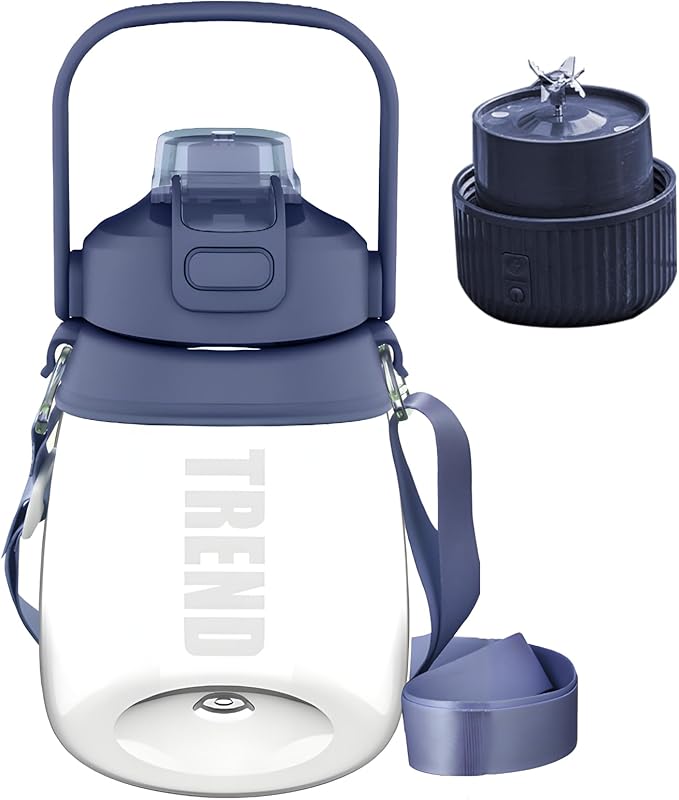 1100 Ml Portable Juicer with Dual Lids Electric Blender for Travel &amp Fitness Type-C Charging Includes Straw &amp Carry Strap