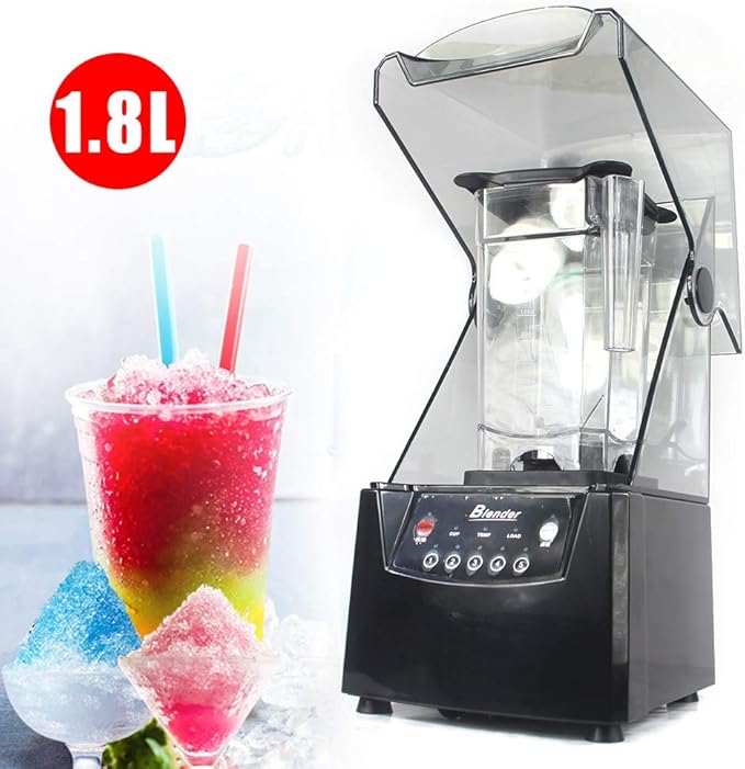 Smoothie Blender 1.8L Commercial Soundproof Hood Blender 110V 2200W Smoothie Machine Juice Maker Vegetables Mixer with Shield Quiet Sound Enclosure for Home Office Restaurant Ice Crush Shakes