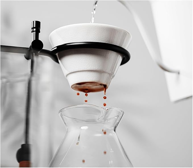 Pour Over Coffee Maker Ceramic Filter Dripper With Walnut Collar Reusable Cone Drip Holder For Travel(Pink)