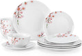 VEWEET Porcelain Dinnerware Sets for 4 12 Pieces Plates and Bowls Set with Pink Floral Kitchen Dishes Set Dining Ware for Family Microwave and Dishwasher Safe Series ANNIE