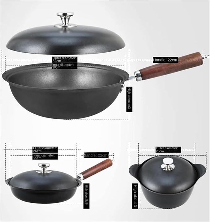 RUVOO Cookware Set Pots and Pans 3Pcs Cookware Set Wok Soup Pot Glass Lid Frying Pan Wrought Iron Non-Stick Cooking Pot Set Kitchen Kitchen Cooking Set