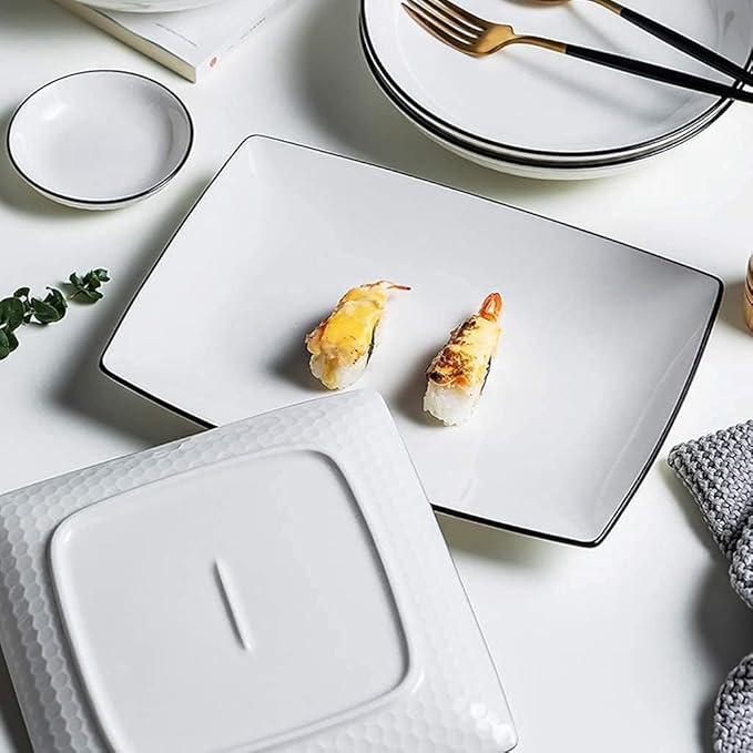 Dinnerware Set Dinnerware Sets 42 Pieces Black Line Stroke Porcelain Dinnerware Combination Set | Bump Texture Plates And Cereals Bowls Sets
