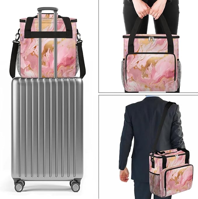Golden Waves Marble Pattern Coffee Maker Carrying Bag Compatible with K-Mini or K-Mini Plus Portable Single Cup Coffee Maker Case with Pockets for K Cup Pods