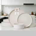 MONITO Ceramic Dinnerware Sets for 4 12PCS Stoneware Plates and Bowls Sets Reactive Glaze Dish Set Chip and Scratch Resistant Double Microwave and Dishwasher Safe Matte White