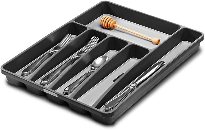 West Bend 78500 Breakfast Station Wide Slot Toaster 2-Slice Black &amp Madesmart Classic Large Silverware Tray - Granite |CLASSIC COLLECTION | 6-Compartments| Kitchen Drawer Organizer