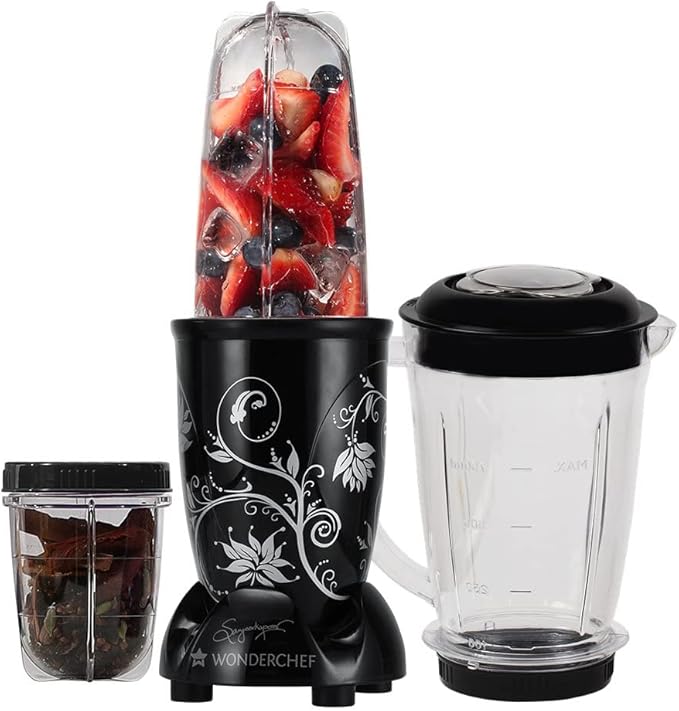 Wonderchef Nutri-blend Juicer Mixer Grinder Blender &amp Smoothie Maker 500W 22000 RPM Full Motor Unbreakable Jars Recipe book by Chef Sanjeev Kapoor 2 Jar 3 Jar Black