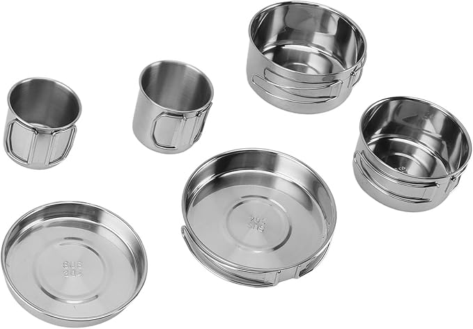 6 Piece Portable Cookware Set Quick Heating 304 Stainless Steel Efficient Easy to Multifunctional Tableware