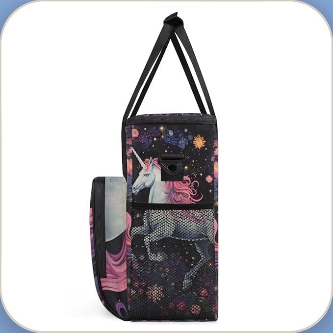 Lively Unicorn Coffee Maker Carrying Bag Flower Unicorn Travel Storage Bag Compatible with K-Mini or K-Mini Plus Single Serve Coffee Brewer Carrying Case with Multiple Pockets &amp Shoulder Strap