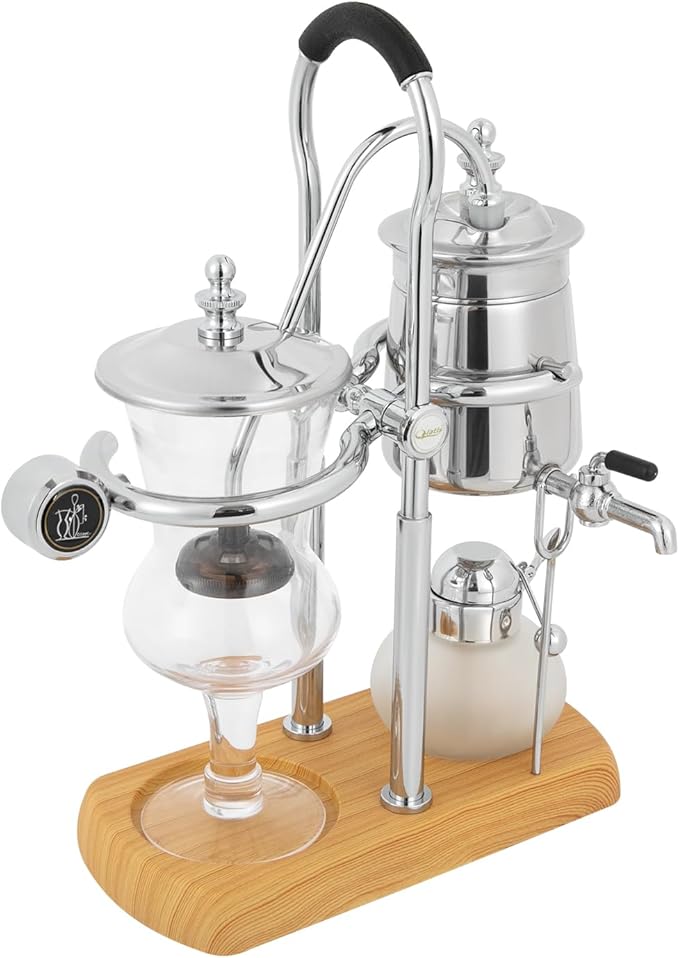 Belgium Family Balance Syphon Coffee Maker Belgian Siphon Unique Gravity Vintage Coffee Maker acuum Brewing System with Tee Handle (Silver)