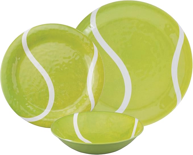 UPware 12 Piece Tennis Melamine Dinnerware Sets Outdoor Dishes Set Plates and Bowls Sets Service for 4 Rreen