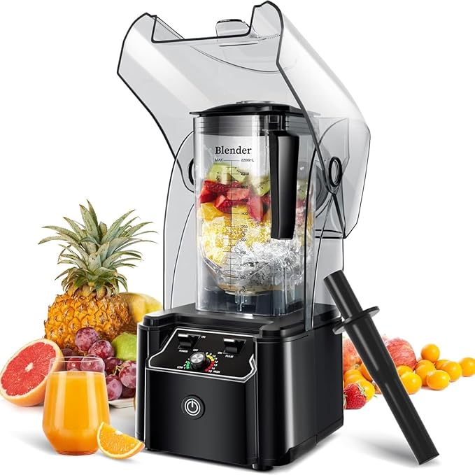 Professional Commercial Blender With Shield Quiet Sound Enclosure 2200W Industries Strong and Quiet Professional-Grade Power Self-Cleaning Black