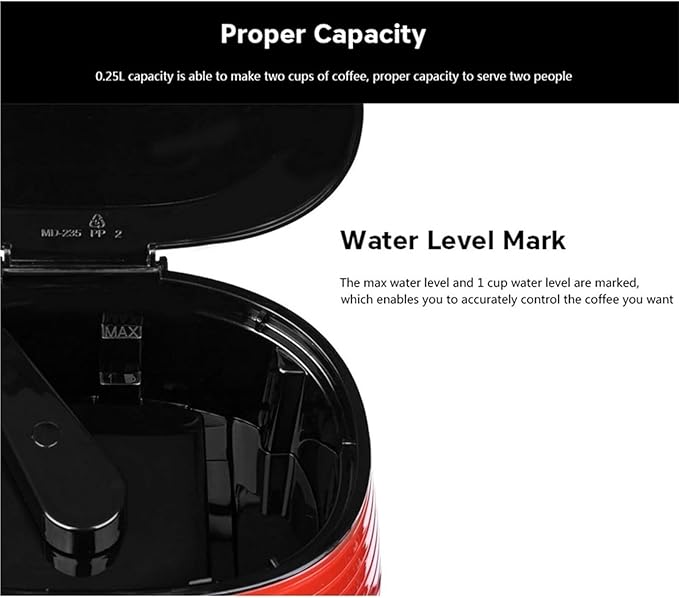 0.25L Electric Coffee Maker for Home Office - Compact Machine with Water Level Mark and Removable Filter