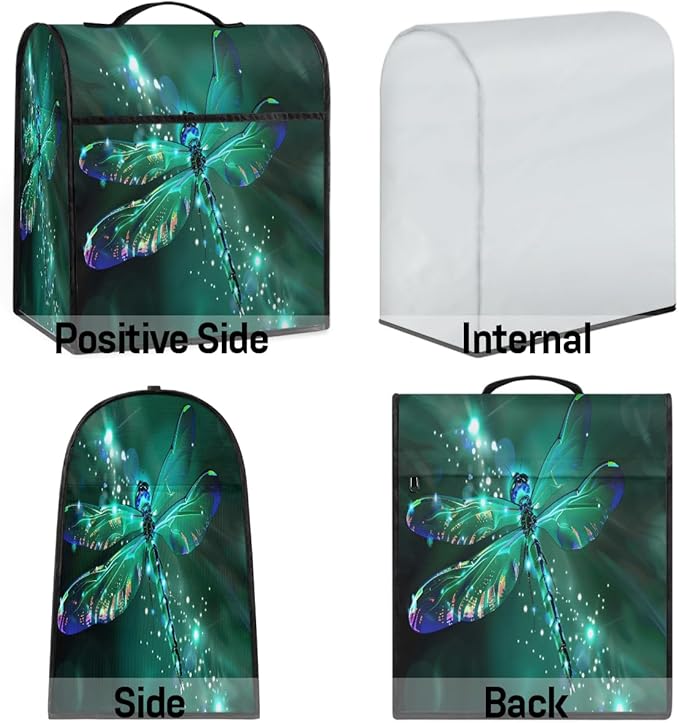 cfpolar Kitchen Aid Mixer Cover Compatible with 6-8 Quarts Vintage Green Dragonfly Stand Mixer Cover Kitchen Aid Mixers Accessories Appliance Organizer Bag Dust Covers with Zipper Pocket