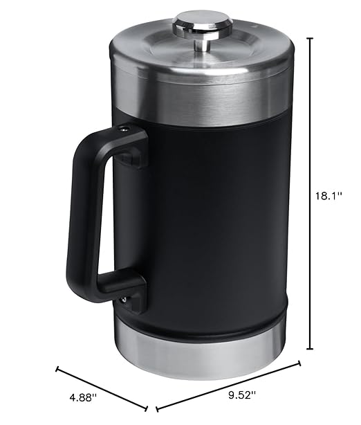 STANLEY Classic Stay-Hot French Press Coffee Maker 48 oz | 5 Minute Brew 4 Hours Hot | Mesh Filter for Coffee Grounds | Insulated Stainless Steel French Press | BPA-Free | Black 2.0