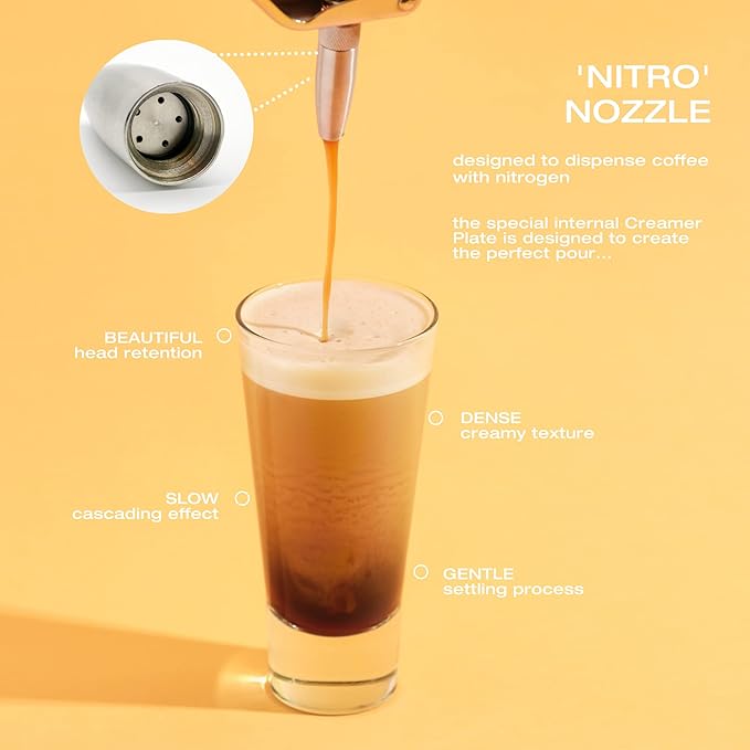 1L Nitro Coffee Maker Aluminum Nitro Cold Brew Coffee Maker with Special Nitro Diffuser Nozzle &amp Cold Brew Maker with Cold Brew Mason Jar 1 Quart/1L