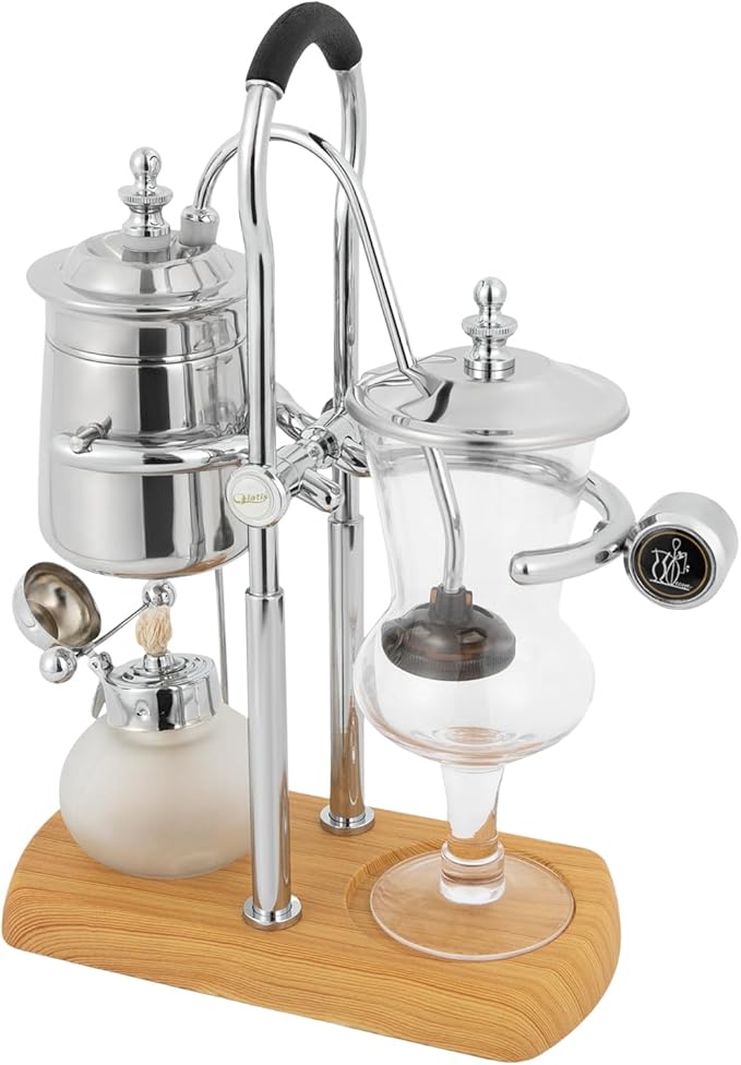 Belgium Family Balance Syphon Coffee Maker Belgian Siphon Unique Gravity Vintage Coffee Maker acuum Brewing System with Tee Handle (Silver)