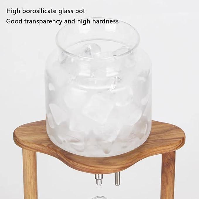Cold Brew Drip Tower Iced Coffee Maker 600ml Glass Coffee Pot Adjustable Speed Dripper with Wood Stand Coffee Lover Gift Makes 6-8 Cups Coffee