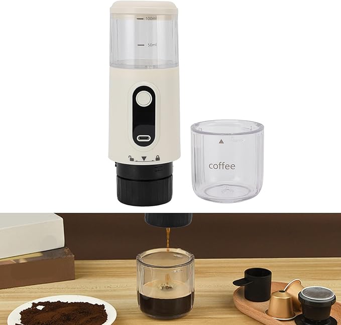 Yoidesu Portable Electric Espresso Machine Compatible with Coffee &amp Capsule 20 Bar Mini Car Travel Coffee Maker with 2500mAh Battery Ideal for Camping RV Hiking Office (Beige)