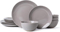 Dinnerware Sets for 4 12 Pieces Stoneware Plates and Bowls Sets Dishwasher&ampMicrowave SafeModern Minimalist Tableware for Everyday Use Grey