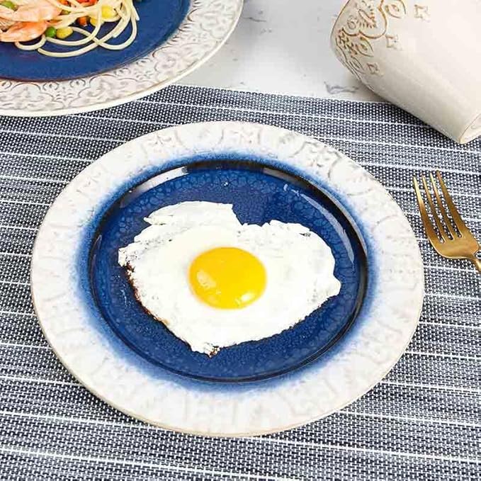 Stoneware Dinnerware Set of 4 4 Pieces Ceramic Dinner Plates Bowl Mug for Kitchen – Unique Gift Idea Scratch Resistant Dishes Dishwasher &amp Microwave Safe (Coral Sea)