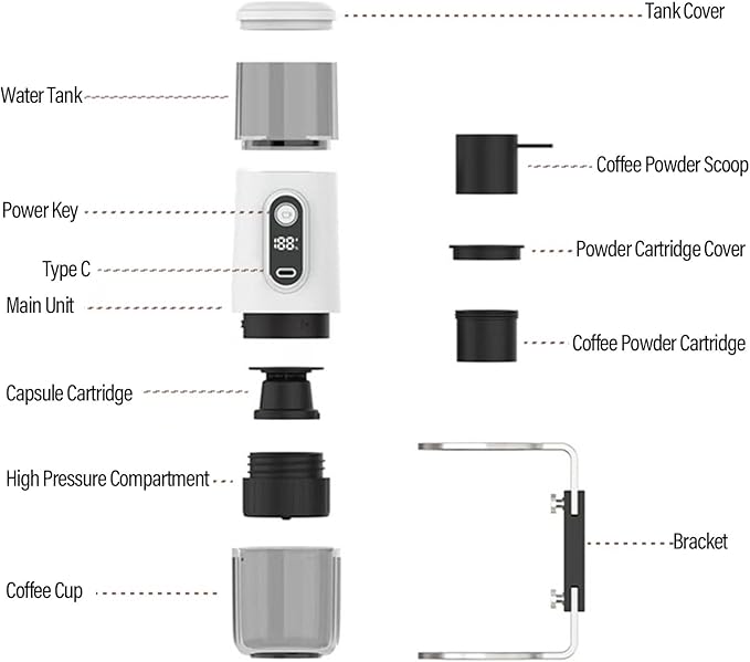 Cuifati Portable Coffee Maker Cordless Electric Coffee Machine Compatible With Ground Coffee &amp Capsules Rechargeable Travel Coffee Maker for Outdoor Car Camping Hiking (White)