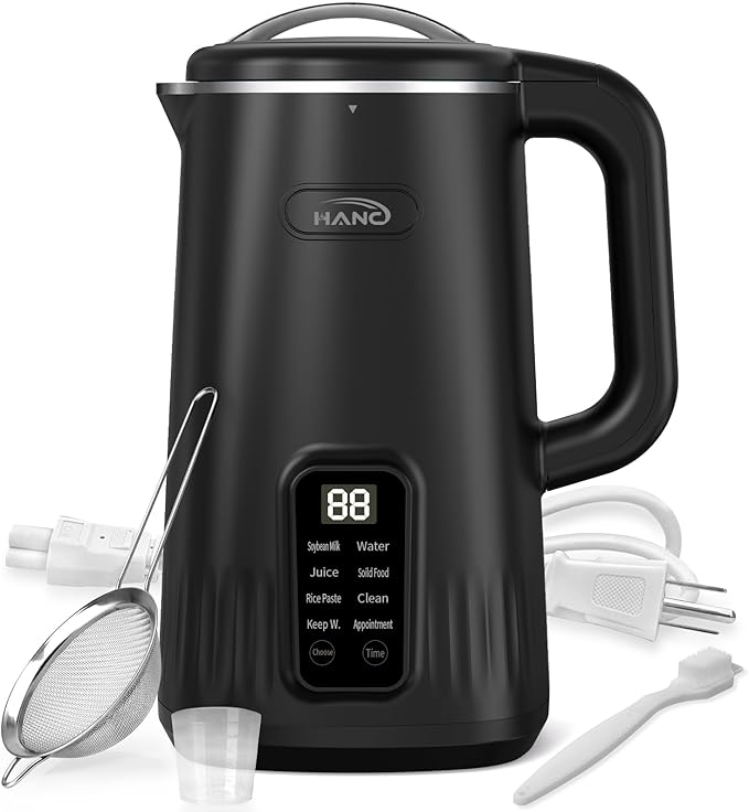 Nut Milk Maker Machine 28oz 8-in-1 Automatic Silent Soy Milk Maker for Homemade Almond Oat Coconut &amp Plant-Based Drinks with Delay Start/Keep Warm/Self-Cleaning/Boil Water (Black)