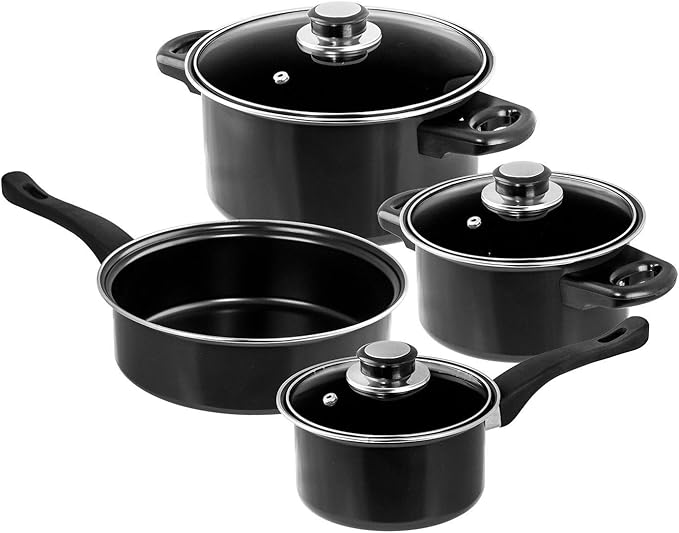 Imperial Home 7 Pc Carbon Steel Nonstick Cookware Set Pots &amp Pans Set Dishwasher Safe Cookware Set Cooking Set Kitchen Essentials (Black)