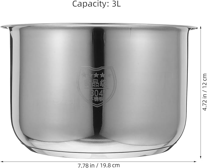 Ciieeo Rice Cooker Pot Inner Stainless Steel Inner Cooking Pot 3L Rice Cooker Inner Tank Cooker Liner Container Cooker Inner Pot Electric Pressure Cooker Pot for Kitchen