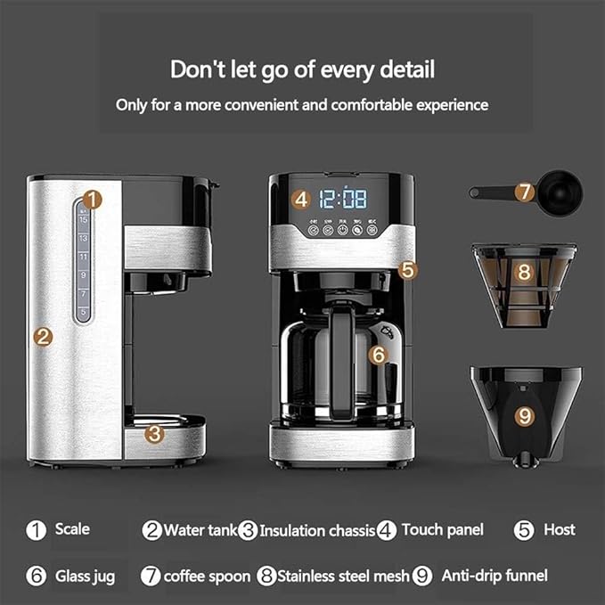Filter Coffee Machine 1.5L Capacity Coffee Machine Drip Fully Automatic Home American Coffee Machine