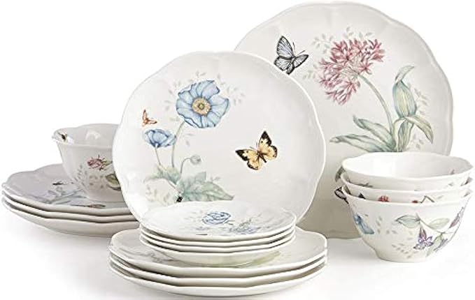 Lenox Classic Butterfly Meadow 16 Pc Dinnerware Set 4 Dinner 4 Salad Accent 4 bowls 4 Party Snack plates Porcelain New in box