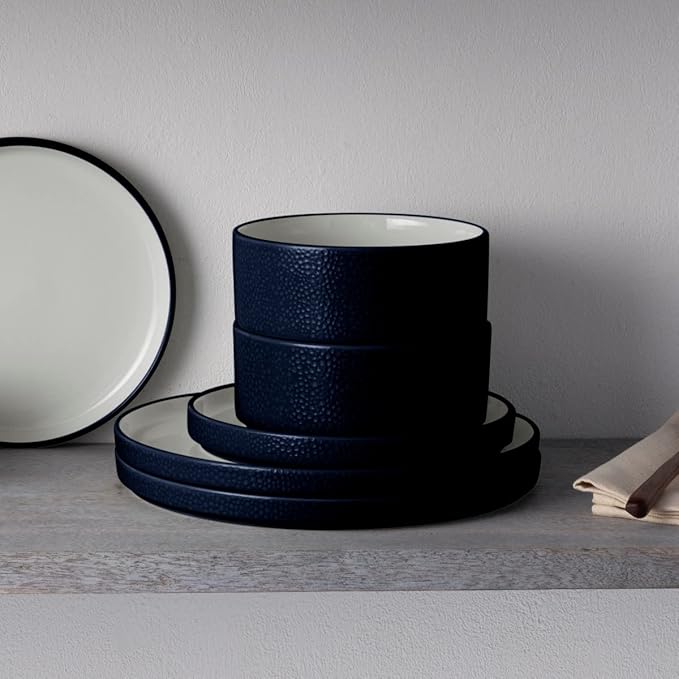 Noritake ColorTex Stone Navy 12-Piece Dinnerware Set Service for 4