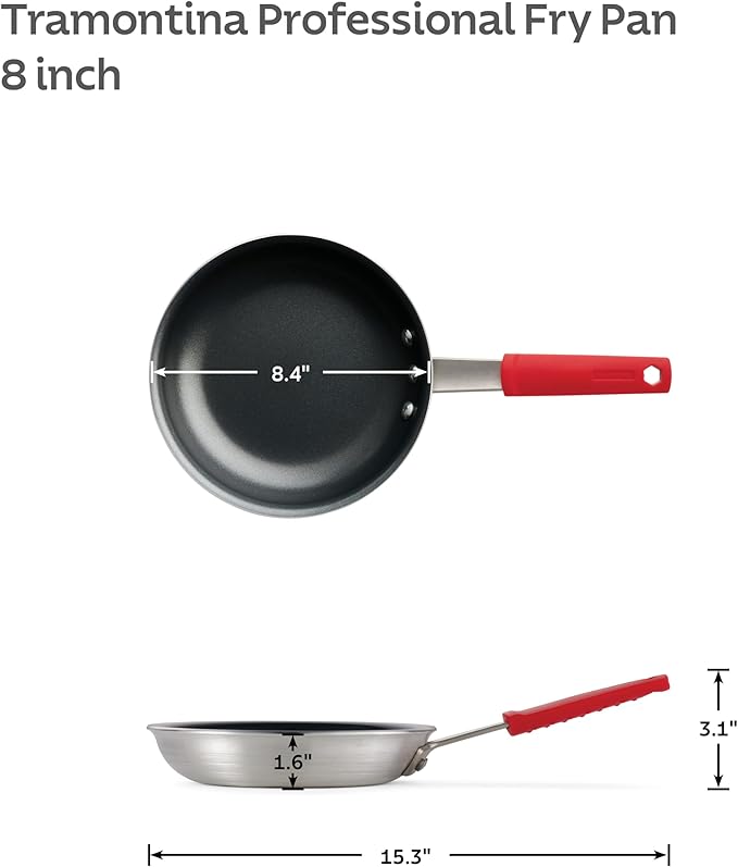 Tramontina Professional 8-Inch Non Stick Small Frying Pan Heavy-Gauge Aluminum Skillet with Reinforced Nonstick Coating Red Handle Dishwasher and Oven Safe