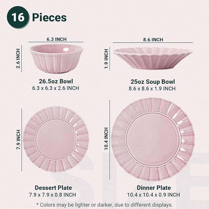 HOMBENE Plates and Bowls Sets for 4 16 Piece Dinnerware Sets Porcelain Plate set Ceramic dish set Wedding kitchen &amp dining Microwavable Dreamy Sakura Pink