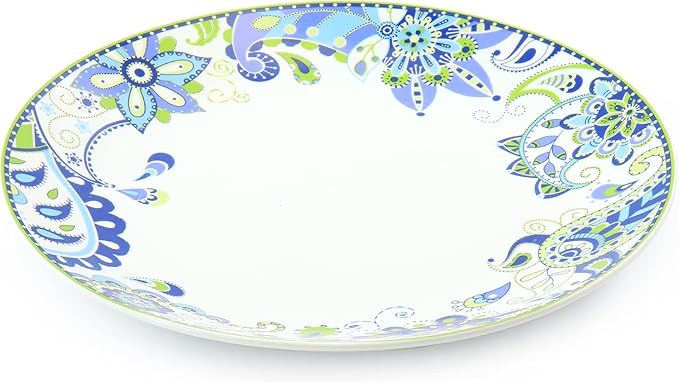 Blue Fiesta 16 Piece Porcelain Dinnerware Set – Round Mandala Plates Bowls &amp Mugs in Vibrant Blue and Green – Microwave &amp Dishwasher Safe Tableware for 4
