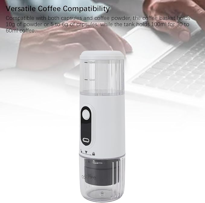 Portable Coffee MakerVersatile Coffee Compatibility Single Serve One Cup MakerLightweight and Travel Ready Portable Electric Espresso Machinefor Outdoor Car Travel (White)