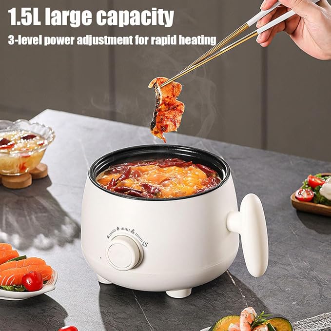 Portable Multifunctional Non-Stick Electric Pot Mini Electric Hot Pot Rice Cooker Non Stick Frying Skillets 3 Heat Settings Steaming Boiling Frying Stir-Frying Dorm Home Travel (With stainless