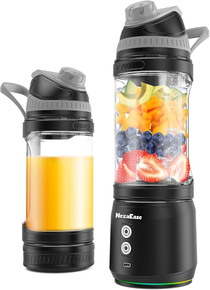 Portable Personal Blender for Smoothies Protein Shakes Frozen Drinks - 24Oz Blender Cup Bottle with Sip Spout Travel Lid USB-C Rechargeable Cordless - Mini Small Blenders for Kitchen Gym Office