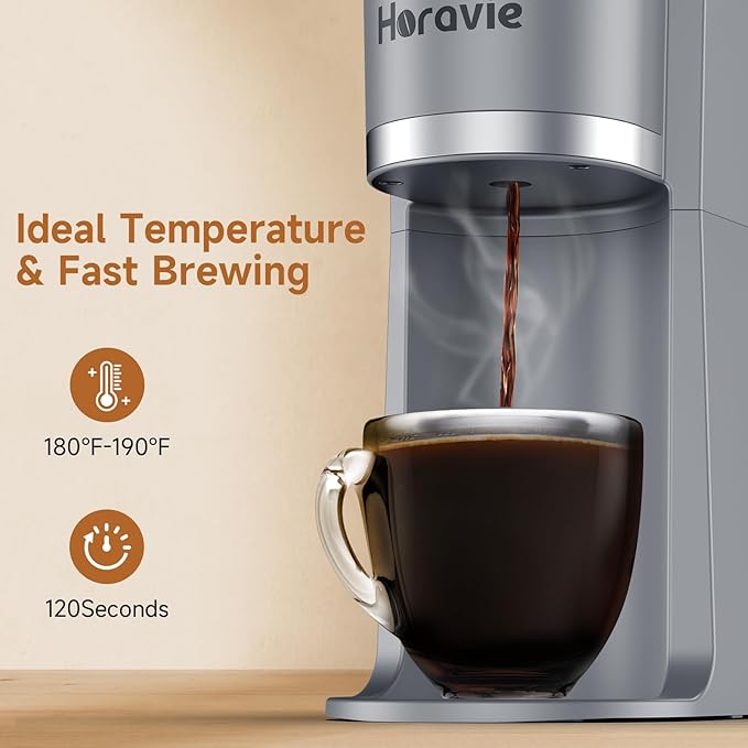 Small Single Serve Coffee Maker 2 in 1 Fast Brew One Cup Coffee Machine 6 to 12 oz. Brew Sizes Capsule Coffee Machine with Descaling Reminder Fits 5.5 Mug Grey