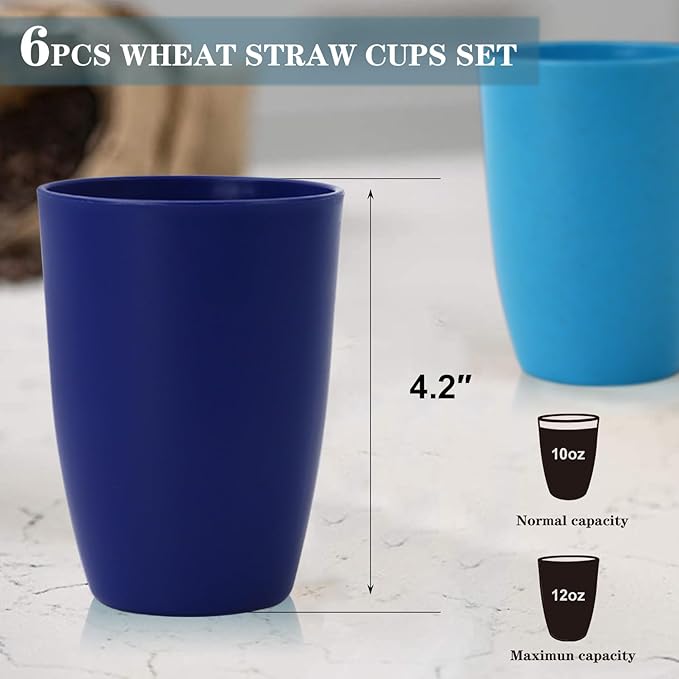Homienly 10 inch Dinner Plates &amp 12 OZ Wheat Straw Cups &amp 26 OZ Salad Bowls-22 PCS Dinnerware Set Service for 6 Lightweight Plates and Bowls Set(Ocean Series)