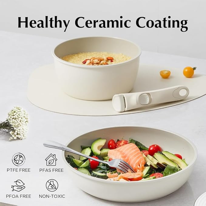Frying Pots and Pans Set Nonstick Cookware Set with Removable Handles Induction Rv Kitchen Set with Removable HandlesWhiteThreePiece Set-5pcs-Three-piece Set