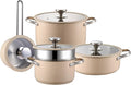304 9pcs Stainless Steel Cookware Set Nonstick Kitchen Cookware SetBeige High Temperature Ceramic Paint Including 1 Milk Pot 3 Different Sizes Of Stockpot 1 Steam Tray For All Stoves