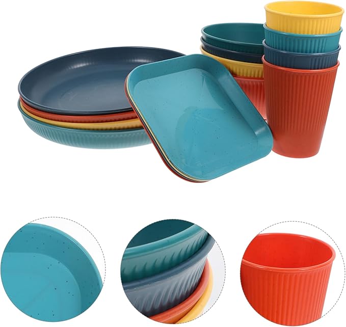 Collapsible Lightweight Unbreakable Dinnerware Set Plates Bowls Cups for Outdoor Camping Parties