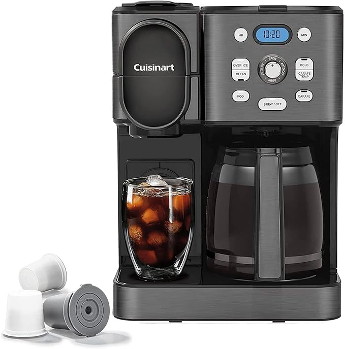 Cuisinart 12-Cup Coffee Maker Single-Serve Brewer Glass Carafe Automatic Hot &amp Iced Coffee Machine Brew Strength Control and Brew Pause SS-16BKS Black Stainless Steel