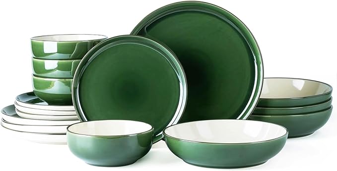 GBHOME Ceramic Dinnerware Sets with Pasta Bowl 16 pcs Stoneware Dinnerware Set Plates and Bowls Sets Dishwasher &amp Microwave Safe Dishes Set | Service for 4